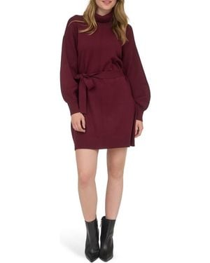 AUGUST SKY Long Sleeve Turtleneck Sweater Minidress - Red
