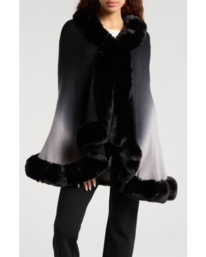 Nanette Lepore Faux Fur Trim Cape - Black