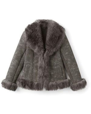 Mango Faux Suede & Faux Fur Jacket - Brown