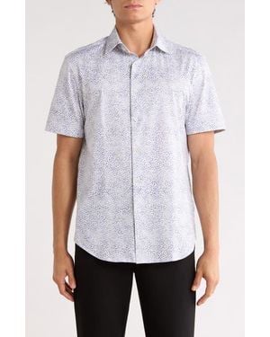 Bugatchi Micro Print Stretch Cotton Short Sleeve Button-Up Shirt - White