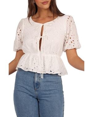 Petal & Pup Flora Eyelet Peplum Top - White