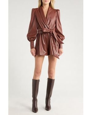 AREA STARS Jade Faux Leather Long Sleeve Romper - Red