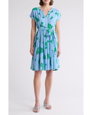 AREA STARS Belted Cap Sleeve Dress - Blue