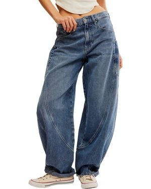 Free People Sugar & Spice Barrel Leg Jeans - Blue