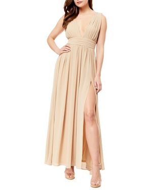 Love By Design Pintucked Chiffon Plunging V-Neck Maxi Dress - Natural
