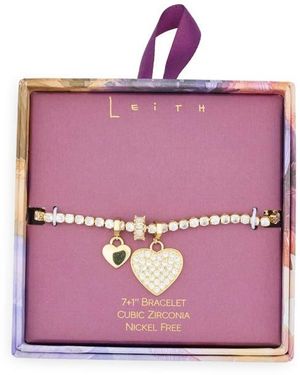 Leith Cubic Zirconia Heart & Rondelle Charm Tennis Bracelet - Pink