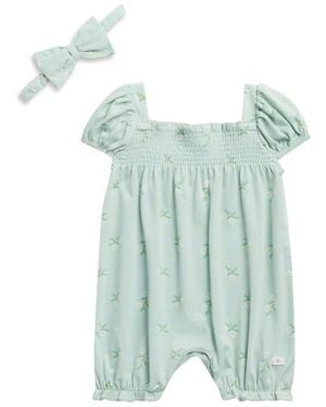 7 For All Mankind Smocked Romper & Headband Set - Green