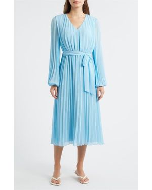 Sam Edelman Long Sleeve Plissé Maxi Dress - Blue