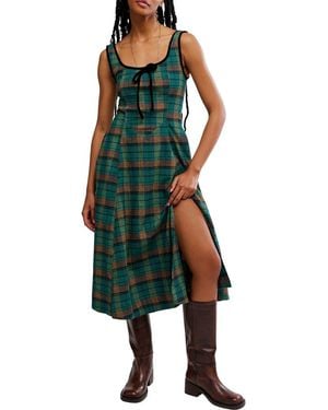 Free People Freya Plaid Bow Midi Dress - Green