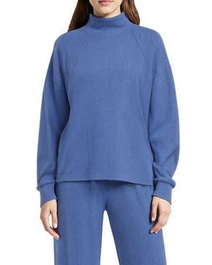 Three Dots Brushed Ribbed Pullover Sweatshirt - Blue