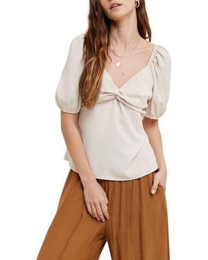 Wishlist Puff Sleeve Tie Back Babydoll Top - Brown