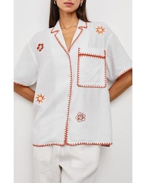 Rails Island Embroidered Linen Blend Camp Shirt - White