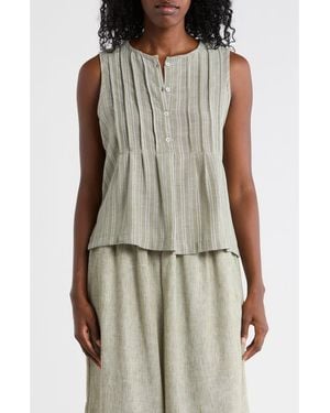 Max Studio Stripe Pintucked Sleeveless Top - Gray