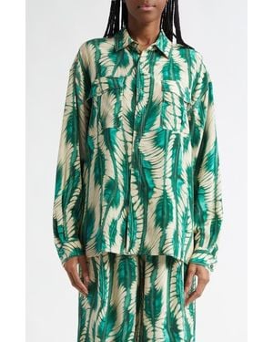 Ulla Johnson Soren Silk Button-Up Shirt - Green