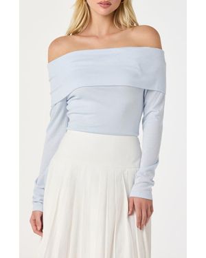 Astr Margie Off The Shoulder Knit Top - Blue