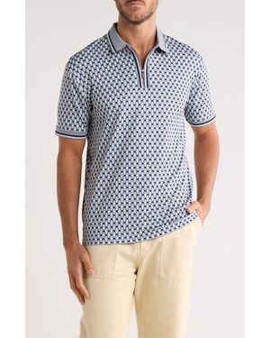 Denim and Flower Geometric Quarter Zip Performance Polo - Blue