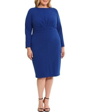 Maggy London Center Ruched Long Sleeve Dress - Blue