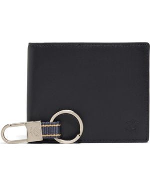Brooks Brothers Leather Wallet & Key Chain Gift Set - Black