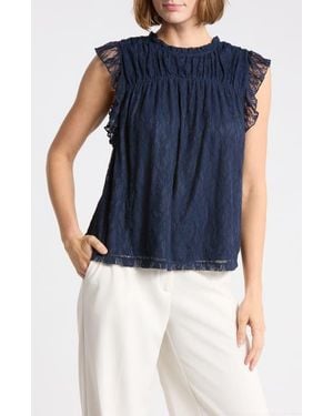 DR2 by Daniel Rainn Flutter Sleeve Lace Top - Blue