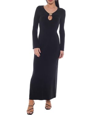 Bebe Illusion Lace Long Sleeve Maxi Dress in Black | Lyst