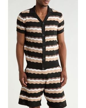 T.R. Premium Textured Stripe Sweater Polo - Black