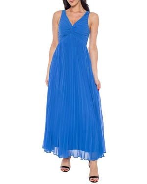 Marina Knotted Front Pleated Chiffon Gown - Blue