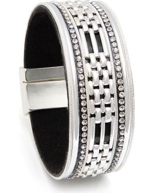 Saachi Faux Pearled Cutout Waved Cuff Bracelet - Black