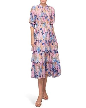 MELLODAY Printed Tiered Midi Dress