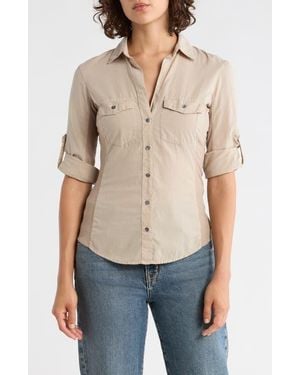 James Perse Three-Quarter Sleeve Button-Up Shirt - Natural