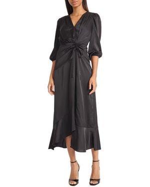 Donna Morgan Front Tie Satin Midi Dress - Black