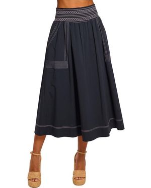 Ramy Brook Galia Topstitch Detail Cotton Blend Skirt - Blue