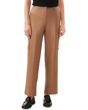 Halogen® Wide Leg Faux Leather Cargo Pants - Natural
