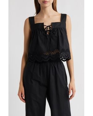 Rails Blythe Tie Front Cotton Crop Top - Black