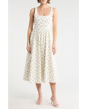 Wayf Floral Corset Sleeveless Midi Dress - Natural