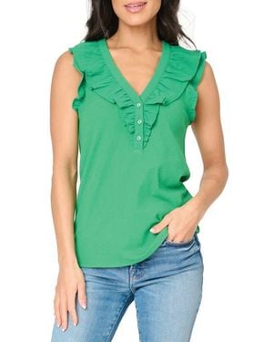 Gibsonlook Ruffles For Days Mixed Media Top - Green