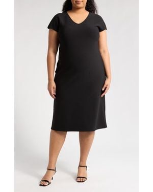 Nordstrom Rack V-Neck Midi Shift Dress - Black