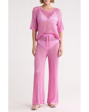 Nordstrom Rack Open Knit Cover-Up Top & Pants Set - Pink