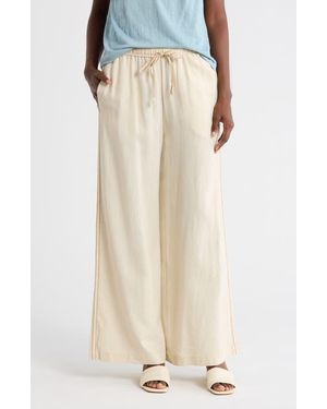 Max Studio Side Stripe Linen Blend Wide Leg Pants - Natural