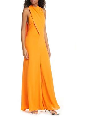 STAUD Sycamore Crinkle Chiffon Wide Leg Jumpsuit - Orange