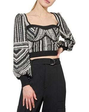 Ming Wang Vari Stripe Bustier Knit Crop Top - Black