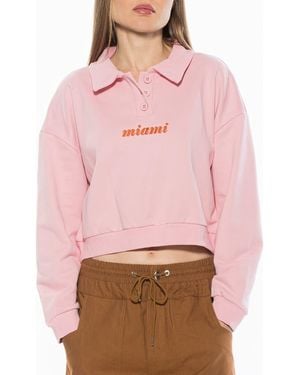 Alexia Admor Kario Crop Polo Sweatshirt - Pink