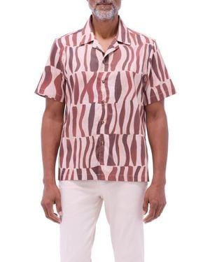 Bugatchi Jackson Abstract Print Stretch Cotton Camp Shirt - Red