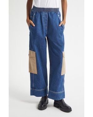 3.1 Phillip Lim Patchwork Wide Leg Elastic Waist Cargo Jeans - Blue
