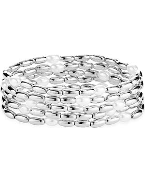 Open Edit Set Of 5 Cultured Pearl Beaded Stretch Bracelets - Multicolor