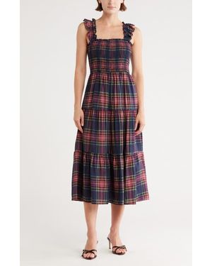 Blu Pepper Plaid Ruffle Midi Dress - Purple