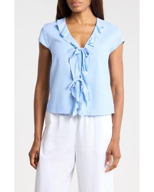 Ellen Tracy Ruffle Tie Front Top - Blue
