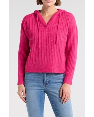Lucky Brand Hooded Ribbed Sweater - Pink
