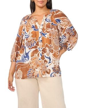 Vince Camuto Floral Raglan Balloon Sleeve Button-Up Top - Multicolor