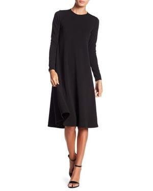Go Couture Long Sleeve A-Line Crepe Dress - Black