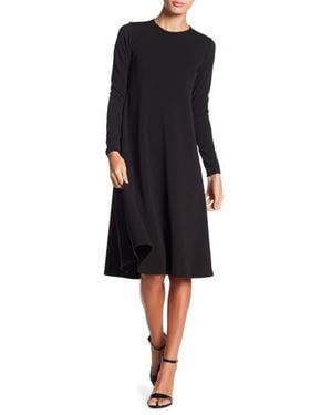 Go Couture Long Sleeve A-Line Crepe Dress - Black